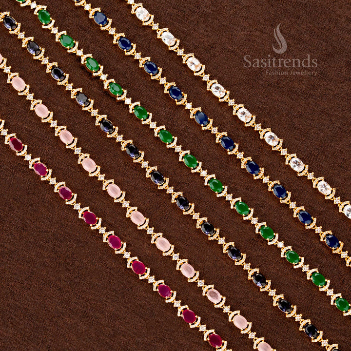 Gorgeous American Diamond Gold Plated Single Line Hip Belt – Adjustable Saree Jewellery For Festive Wear - Sasitrends