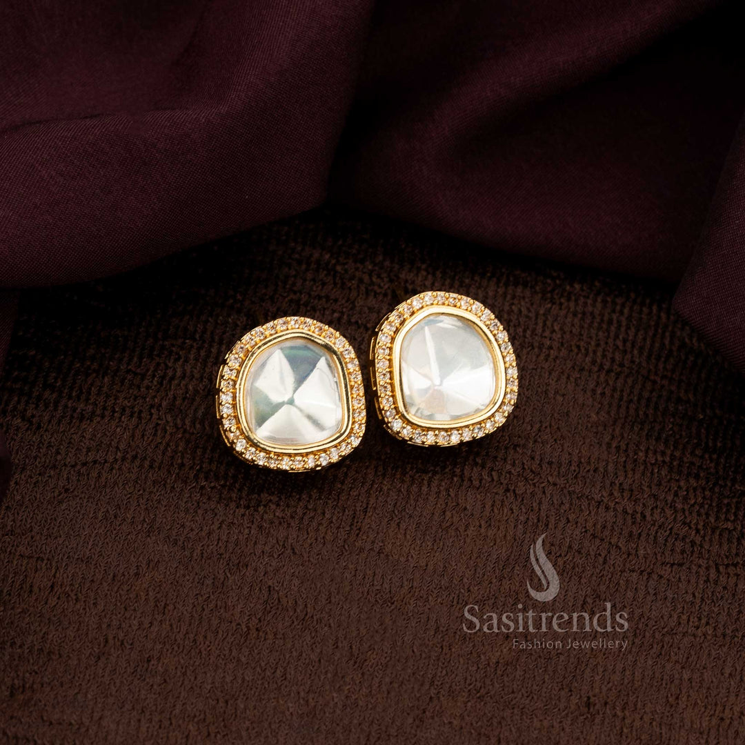 Luxurious Royal Carat Gold Plated Kundan Stud Earrings With Intricate Detailing Designed For Opulent Party Wear And High End Celebrations - Sasitrends