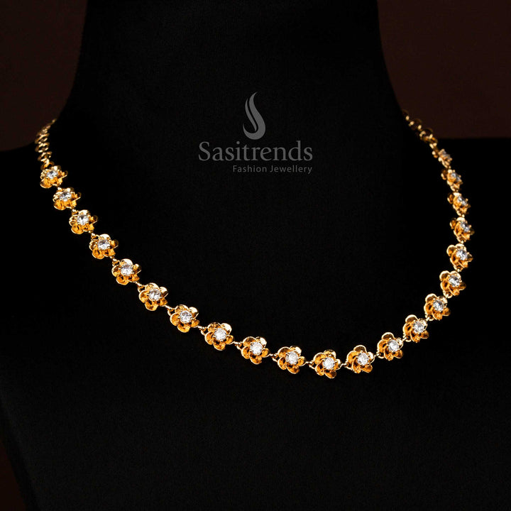 Radiant Impon Addigai Micro Gold Plated floral AD round stone necklace, perfect for bridal occasions – Sasitrends