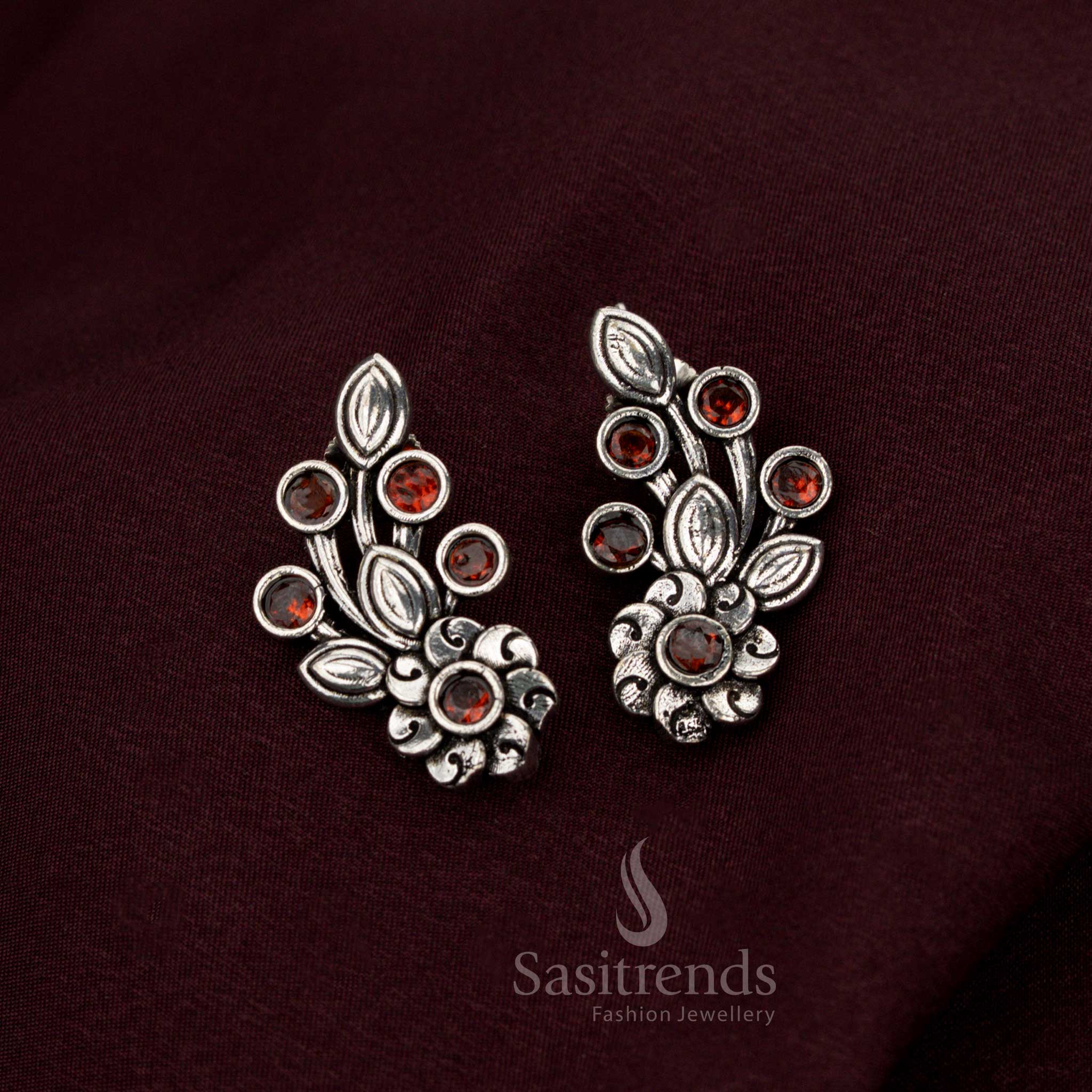 Resplendent red oxidised floral earrings with divine design perfect for eternal elegance heritage charm and illustrious jewellery grandeur – Sasitrends