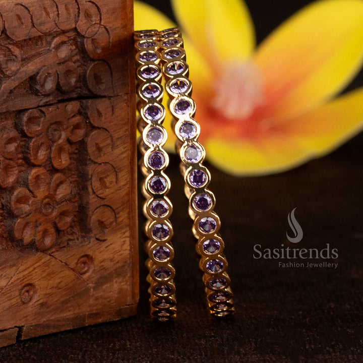 Regal purple Addigai bangles micro gold plated, embedded with AD stones, perfect for enhancing vibrant celebration attire – Sasitrends