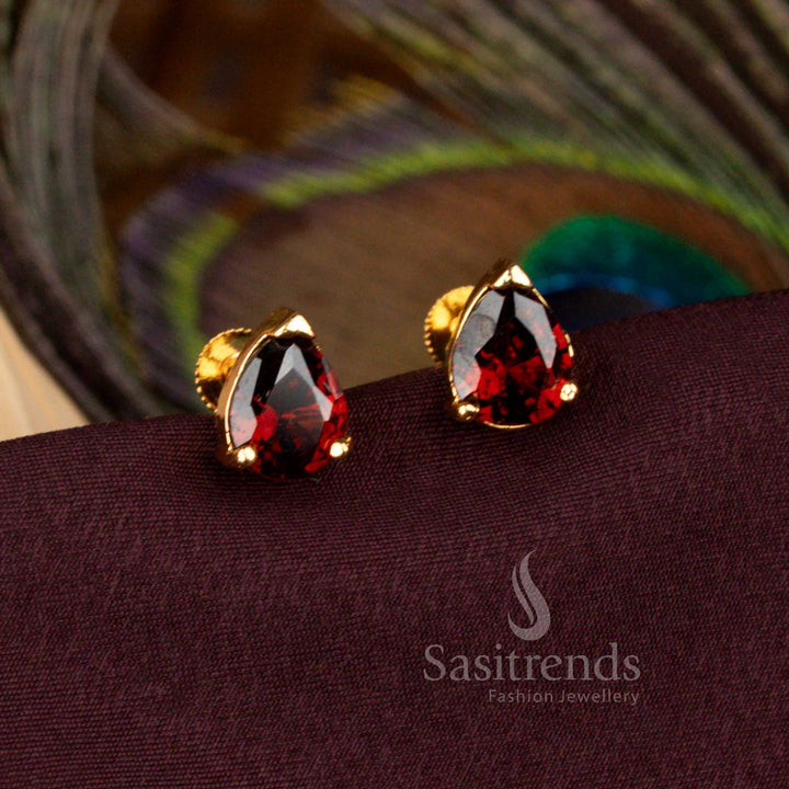 Stunning Water Drop Shape Red Stone Stud Earrings One Gram Micro Gold Plated High Quality Guaranteed – Sasitrends