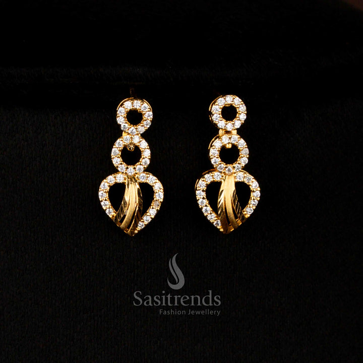 Elegant White round heart earrings forming Micro Gold Plated design, ideal for wedding ceremonies and festive occasions – Sasitrends