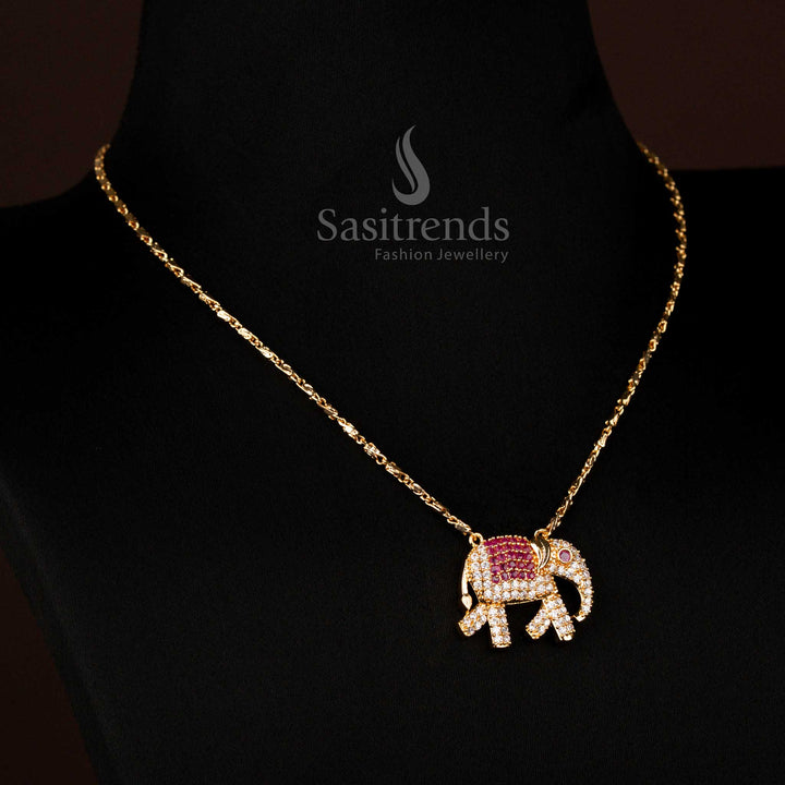 Beautiful Elephant Design Micro Gold Plated AD Pendant Chain Necklace for Wedding Festive Occasions – Guaranteed