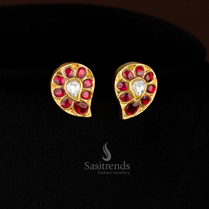 Majestic Jadau 24K gold plated paisley earrings designed for bridal elegance and festive saree draping – Sasitrends