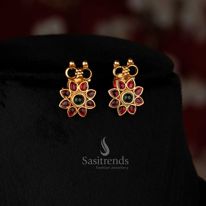Ornate ruby green classic matte gold plated pearl hang earrings for cultural style – Sasitrends