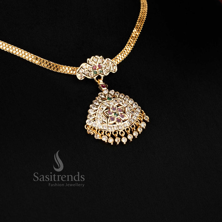 Festive multi impon micro gold plated star bloom pendant addigai necklace designed with multicolour stones for joyful cultural gatherings and ethnic fashion - Sasitrends