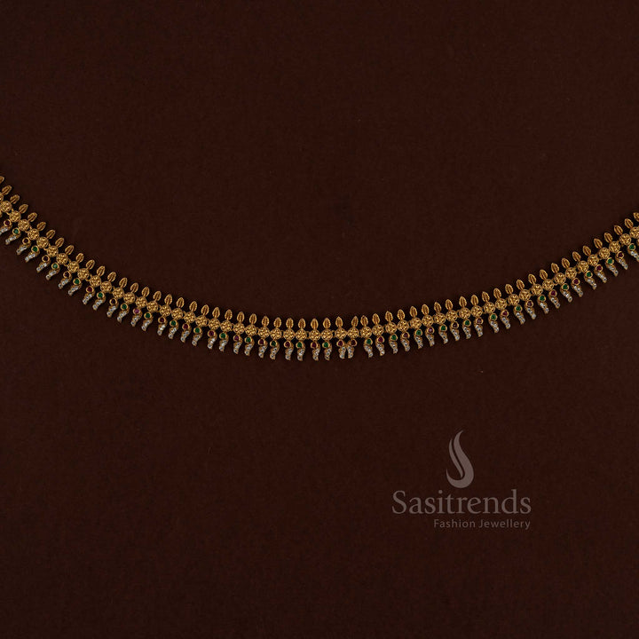 Radiant multi colour temple matte gold plated floral jasmine bud AD hipbelt perfect for bridal wear wedding celebrations and elegant saree ensembles - Sasitrends