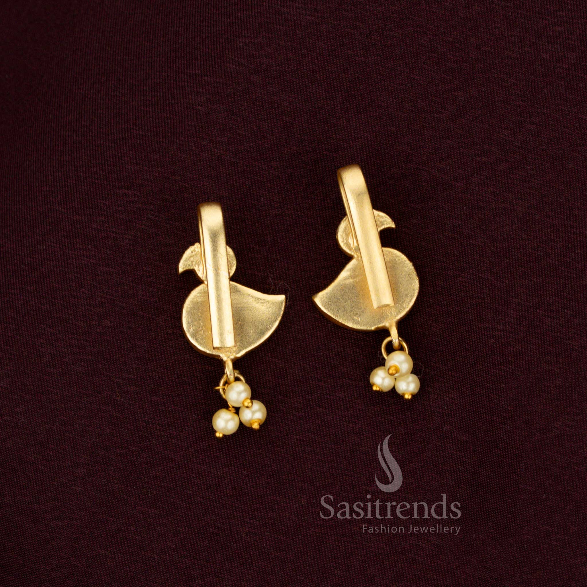 Royal Parrot Design Jadau Bugadi Earrings Crafted In 24K Gold Finish With Sparkling Kundan And Pearls From Sasitrends