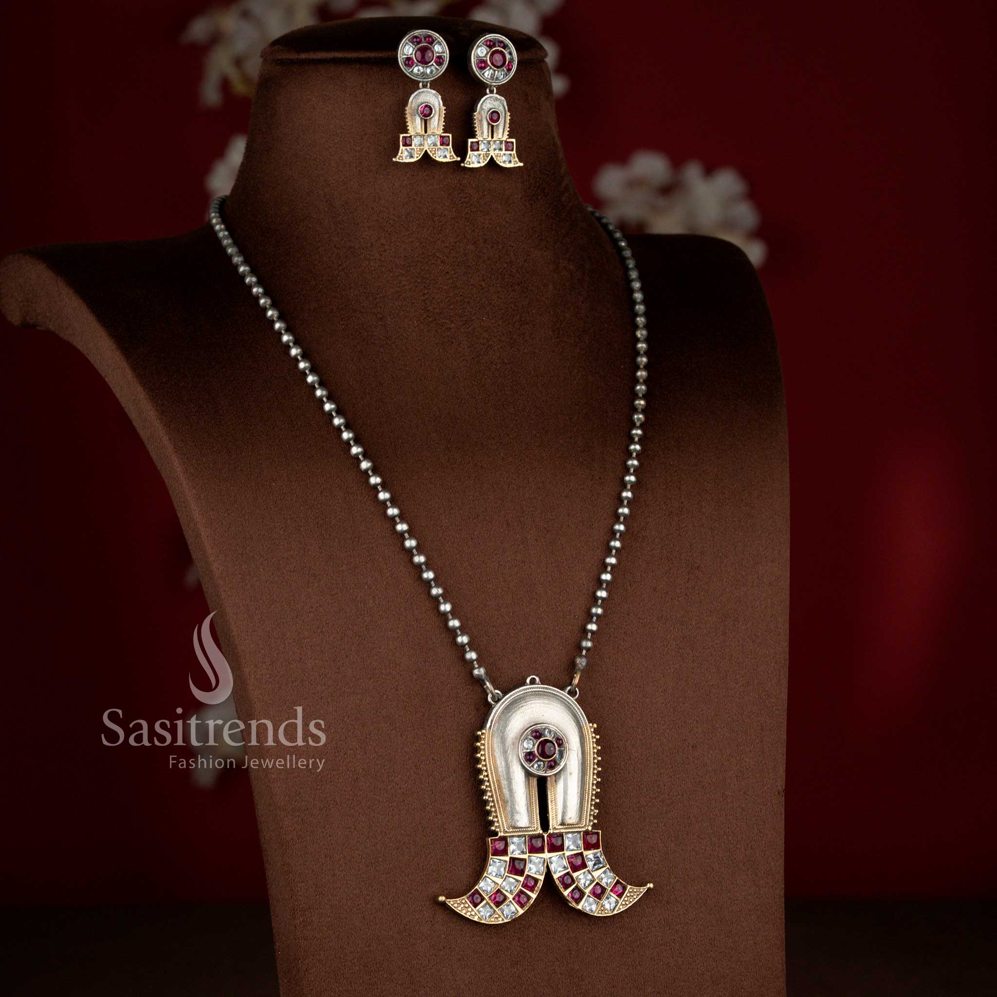Festive white-ruby antique oxidised 92.5 silver plated Shivlinga necklace set for celebrations – Sasitrends