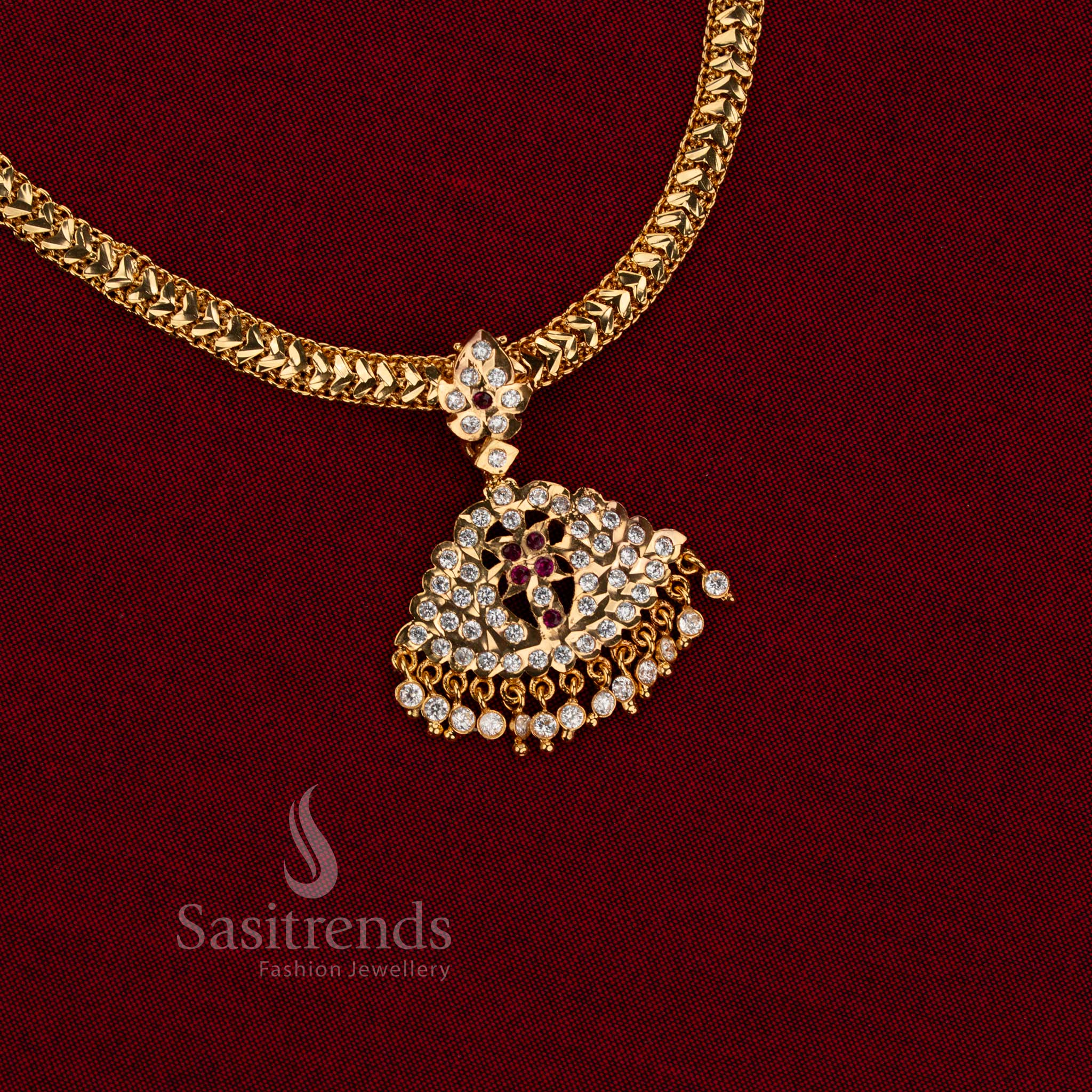 Golden harmony impon micro gold plated chain pendant necklace Gati heart motif with guaranteed finish ideal for temple functions, bridal hair styling and traditional gatherings – Sasitrends