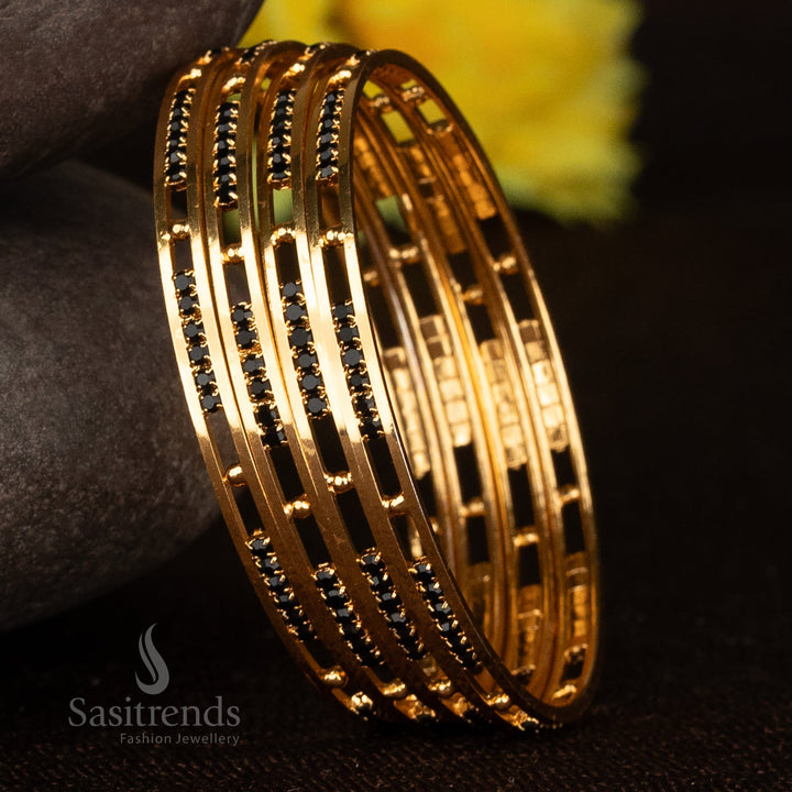 Beautiful Micro Gold Plated Floral Cut Open Bangle Set – Look Like Real Gold – Guaranteed - Sasitrends