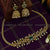 Traditional Matte Gold Plated Choker Necklace with Green Stones - Floral Design, Pearl Jhumkas