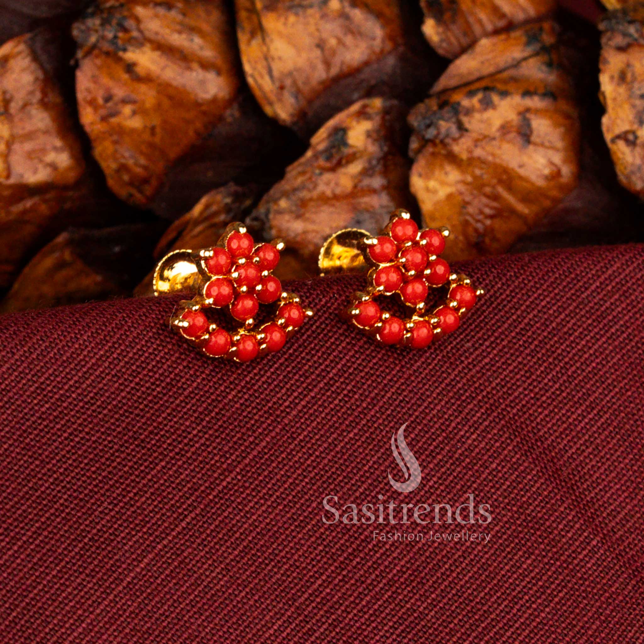 Ethnic style micro gold plated pearl cluster floral half circle stud earrings featuring pavalam colour traditional jewellery charm – Sasitrends