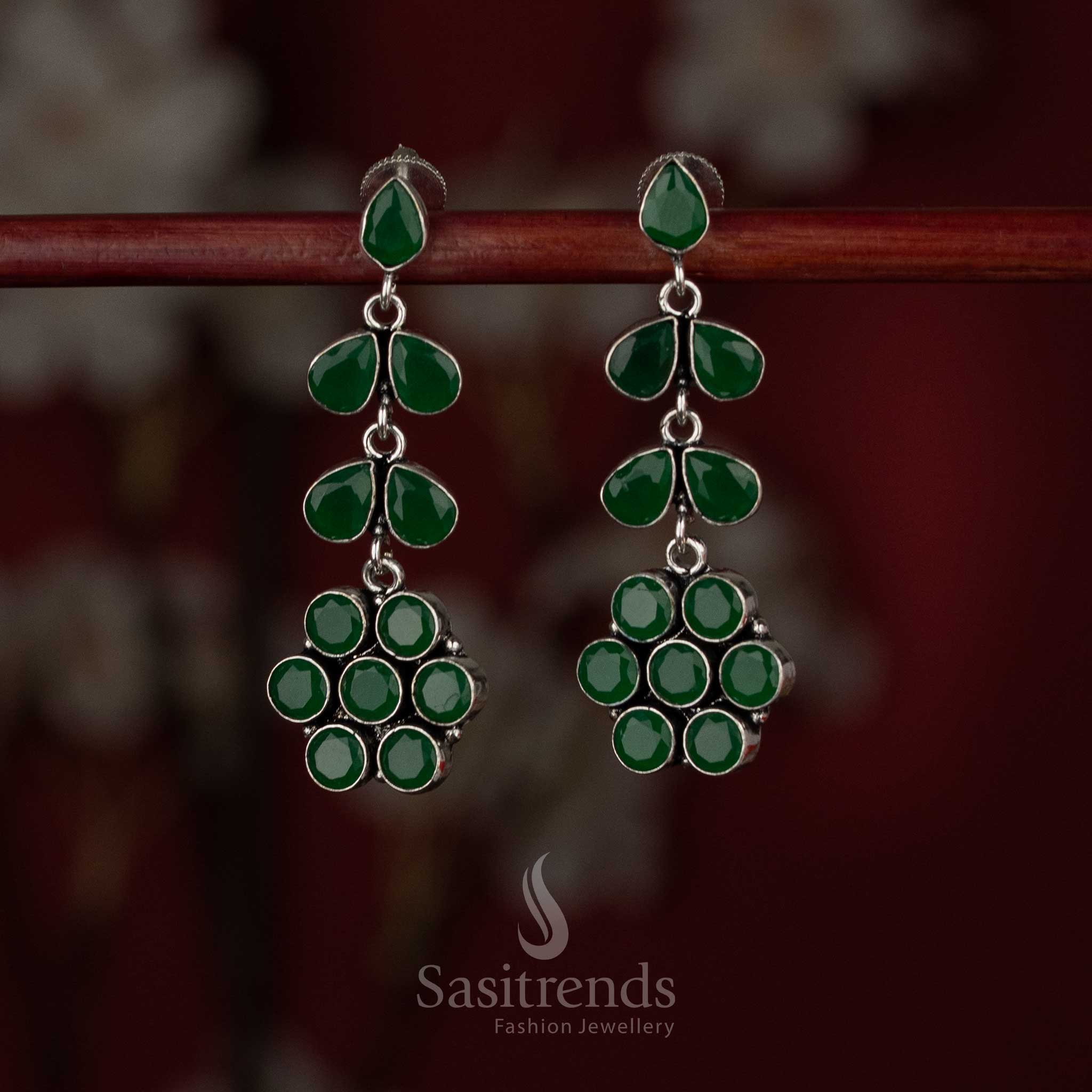 Lush green oxidised articulated floral drop earrings ideal for easy casual fashion – Sasitrends