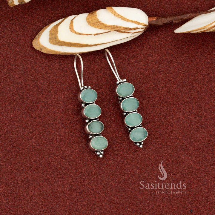 Elegant mint oxidised vertical oval earrings ideal for office casual attire and party night outfits – Sasitrends