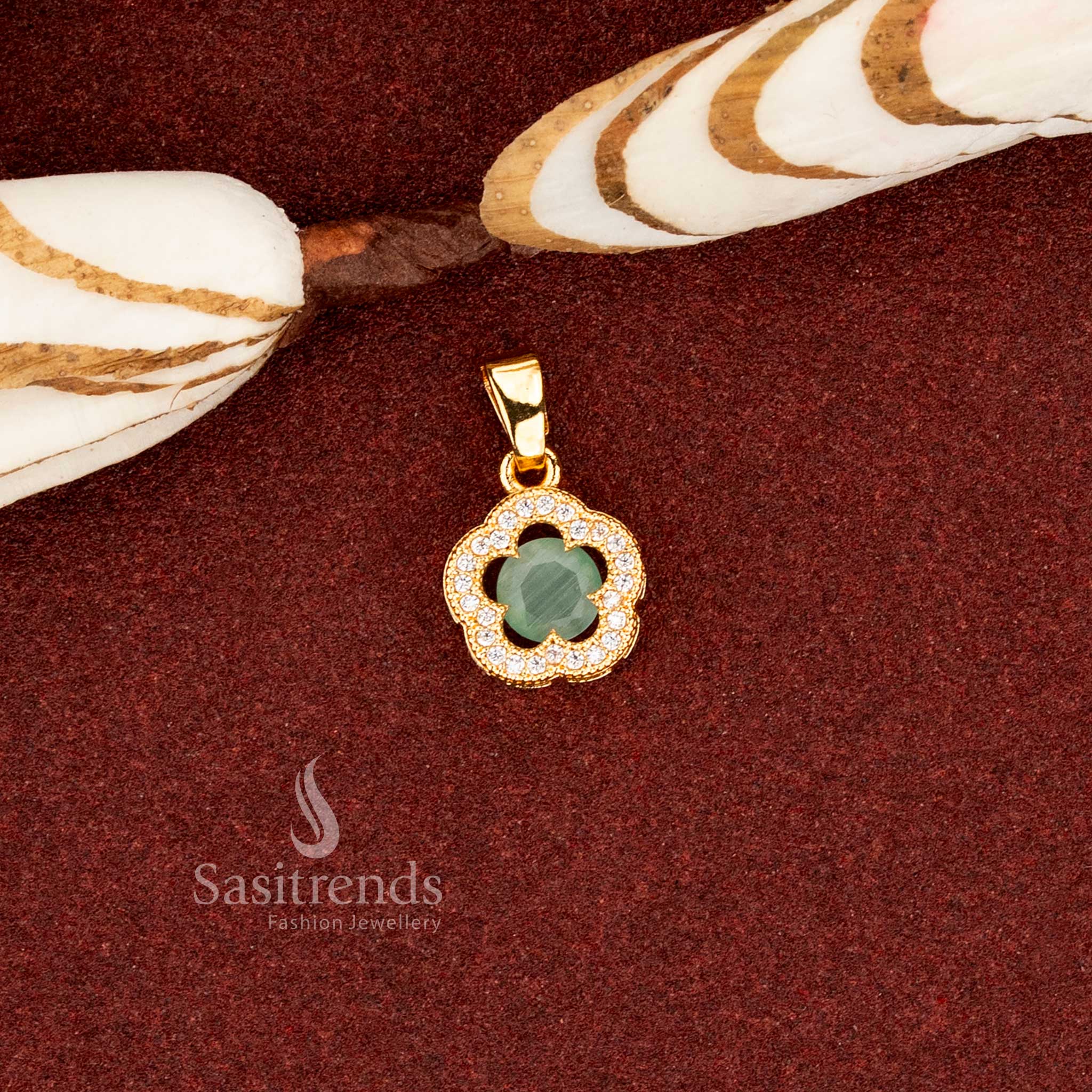 Soft mint one gram micro gold plated AD scalloped cushion flower pendant for cultural occasions – Sasitrends