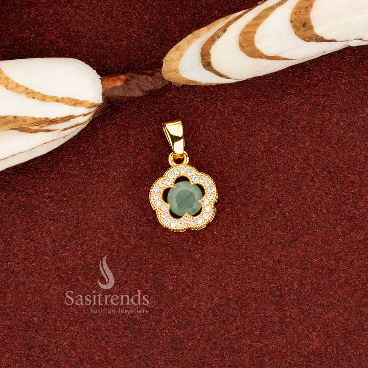 Soft mint one gram micro gold plated AD scalloped cushion flower pendant for cultural occasions – Sasitrends