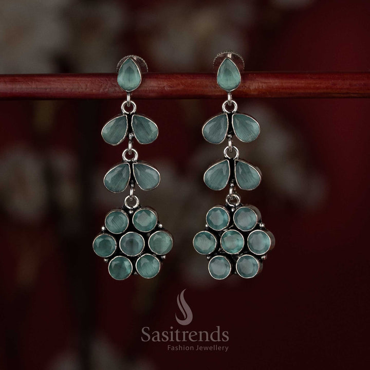 Cool mint oxidised floral dangle earrings made for minimal casual styling – Sasitrends