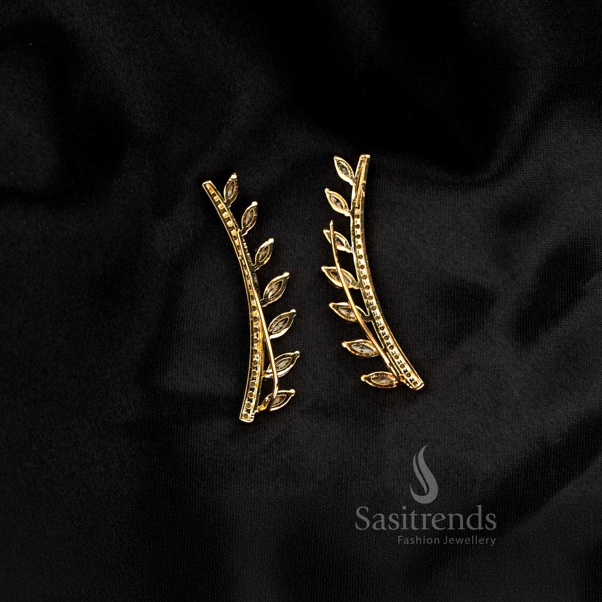 Dual tone Gangajamuna American Diamond leaf vine ear climber earcuff earrings crafted for modern elegance and polished fashionwear – Sasitrends