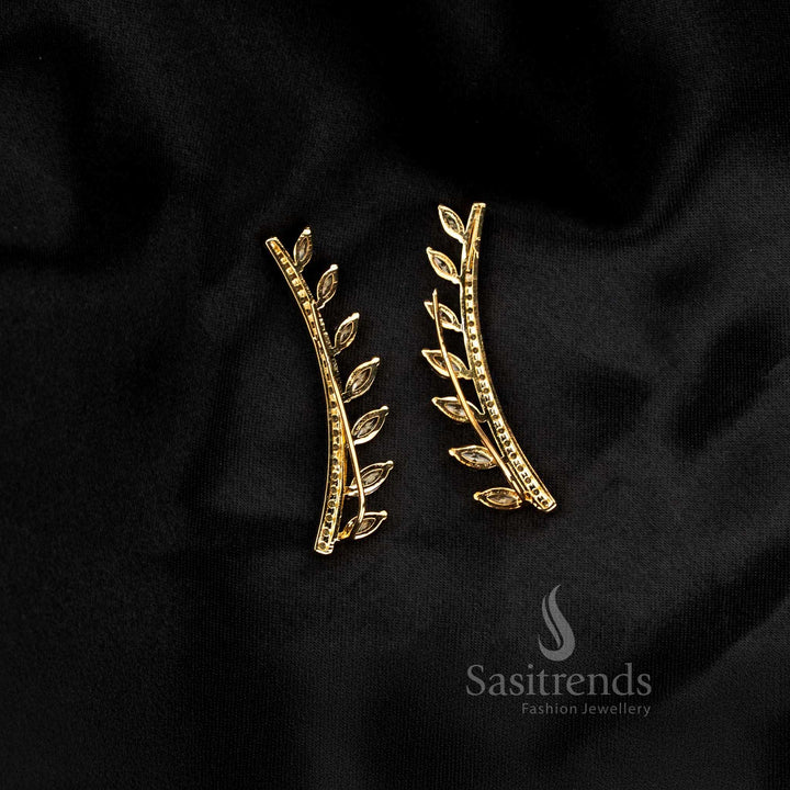 Dual tone Gangajamuna American Diamond leaf vine ear climber earcuff earrings crafted for modern elegance and polished fashionwear – Sasitrends