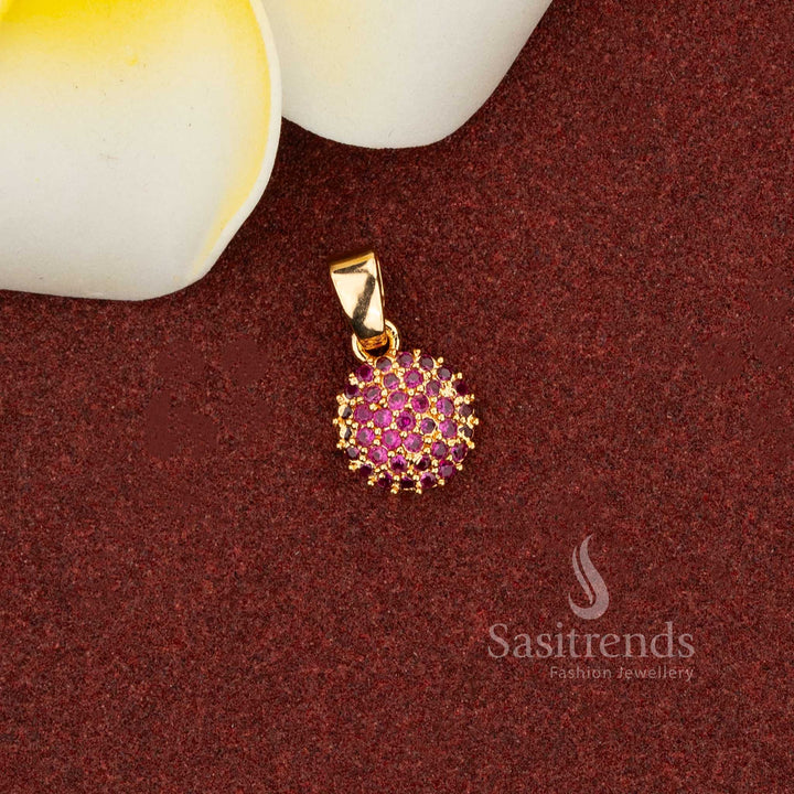 Ruby Flare micro gold round pendant with vivid AD stone sparkle designed for glamorous festive jewellery moments – Sasitrends
