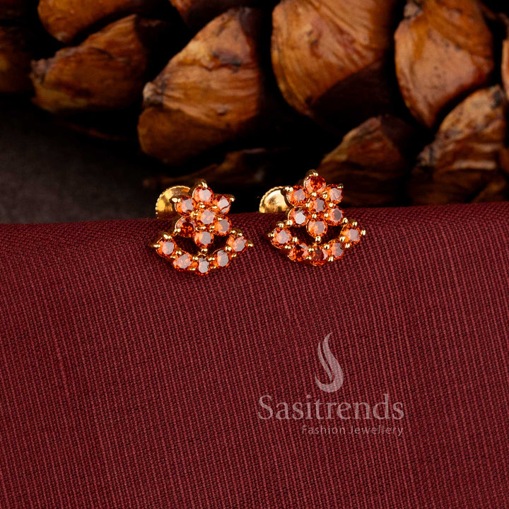 Ethnic style micro gold plated cluster floral half circle stud earrings featuring pavalam colour traditional jewellery charm – Sasitrends