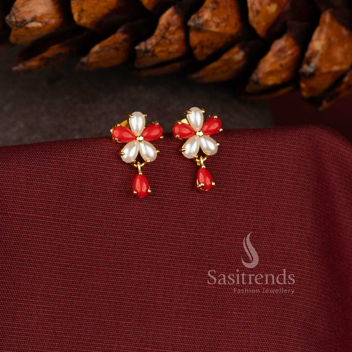 Regal Monarch micro gold plated teardrop floral earrings adorned with AD stones – Sasitrends