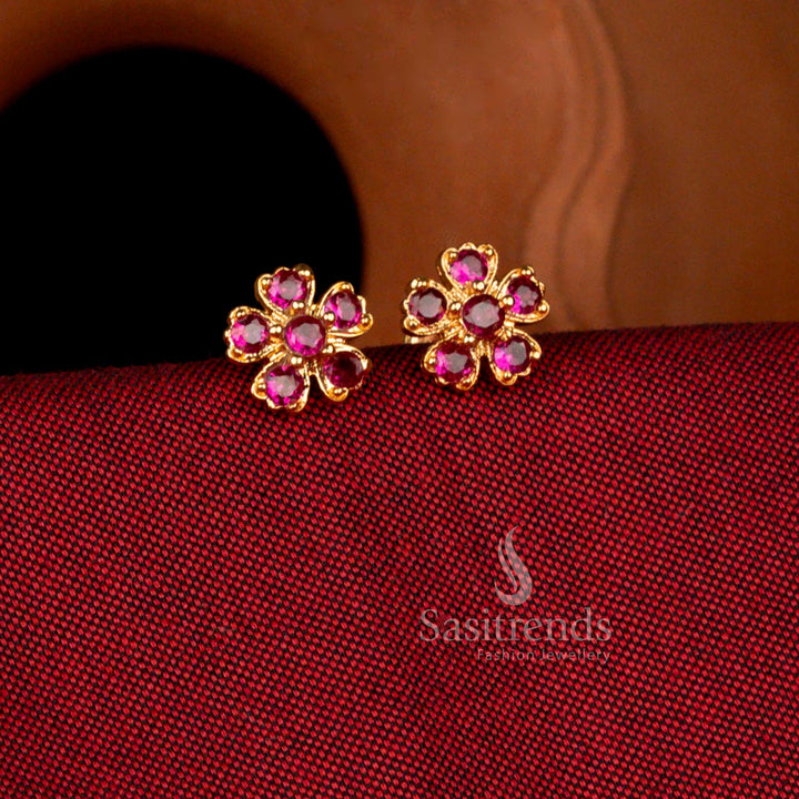 Lavish impon micro gold plated blossom heart round stone earrings in ruby brilliance perfect for festive evenings – Sasitrends