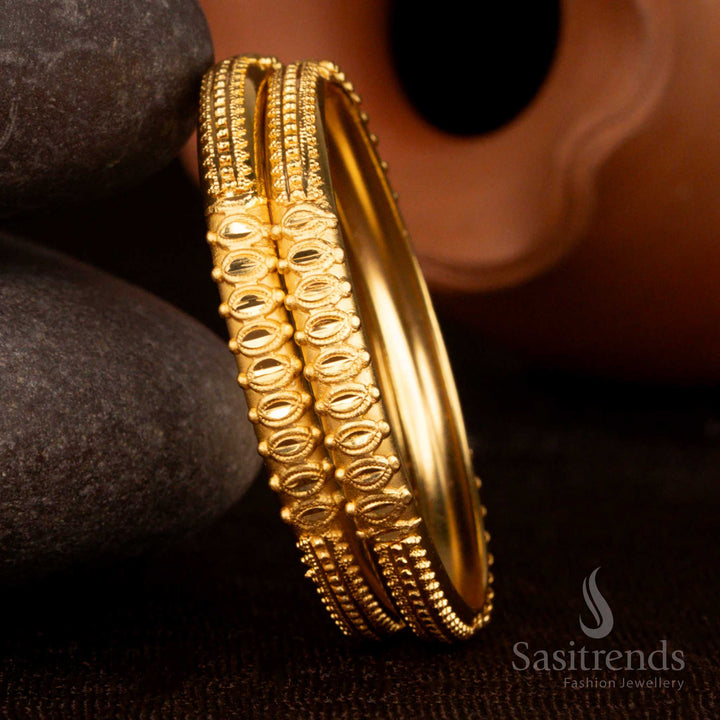 Luminous micro gold plated forming bangles crafted in a delicate twin design, an ideal complement for saree function wear – Sasitrends