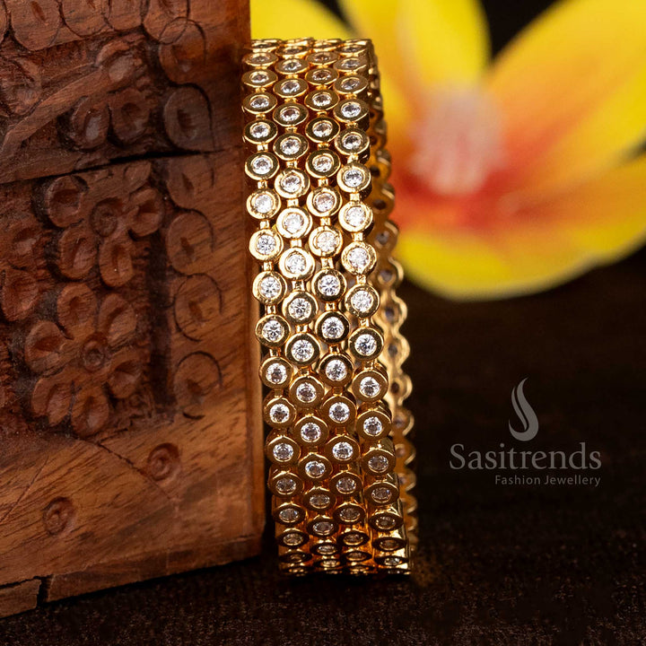 Guaranteed American Diamond Micro Gold Plated Round Bangles Set of 4 for Festive Saree Wear
