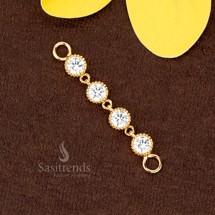 Elegant white micro gold plated Addigai pendant featuring Panchaloha and round Mugappu motifs, designed for refined celebration style – Sasitrends