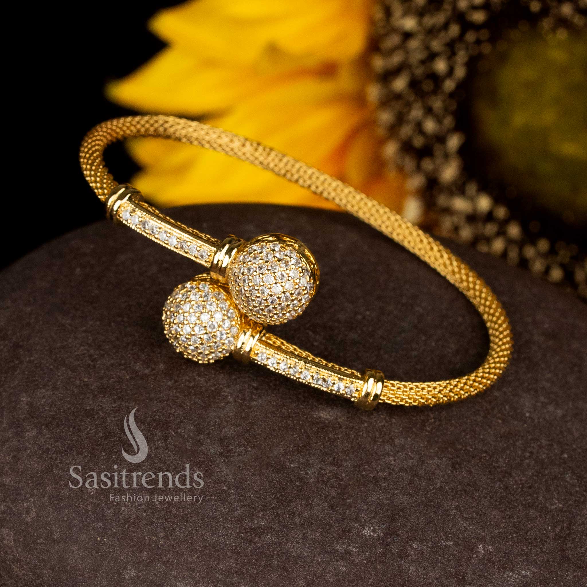 Luminous white micro gold plated stone bracelet with sparkling stones for festive celebrations and wedding elegance – Sasitrends