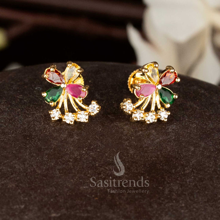 Brilliant micro gold butterfly wings stud earrings with Navarathnam colours for wedding and festive wear - Sasitrends