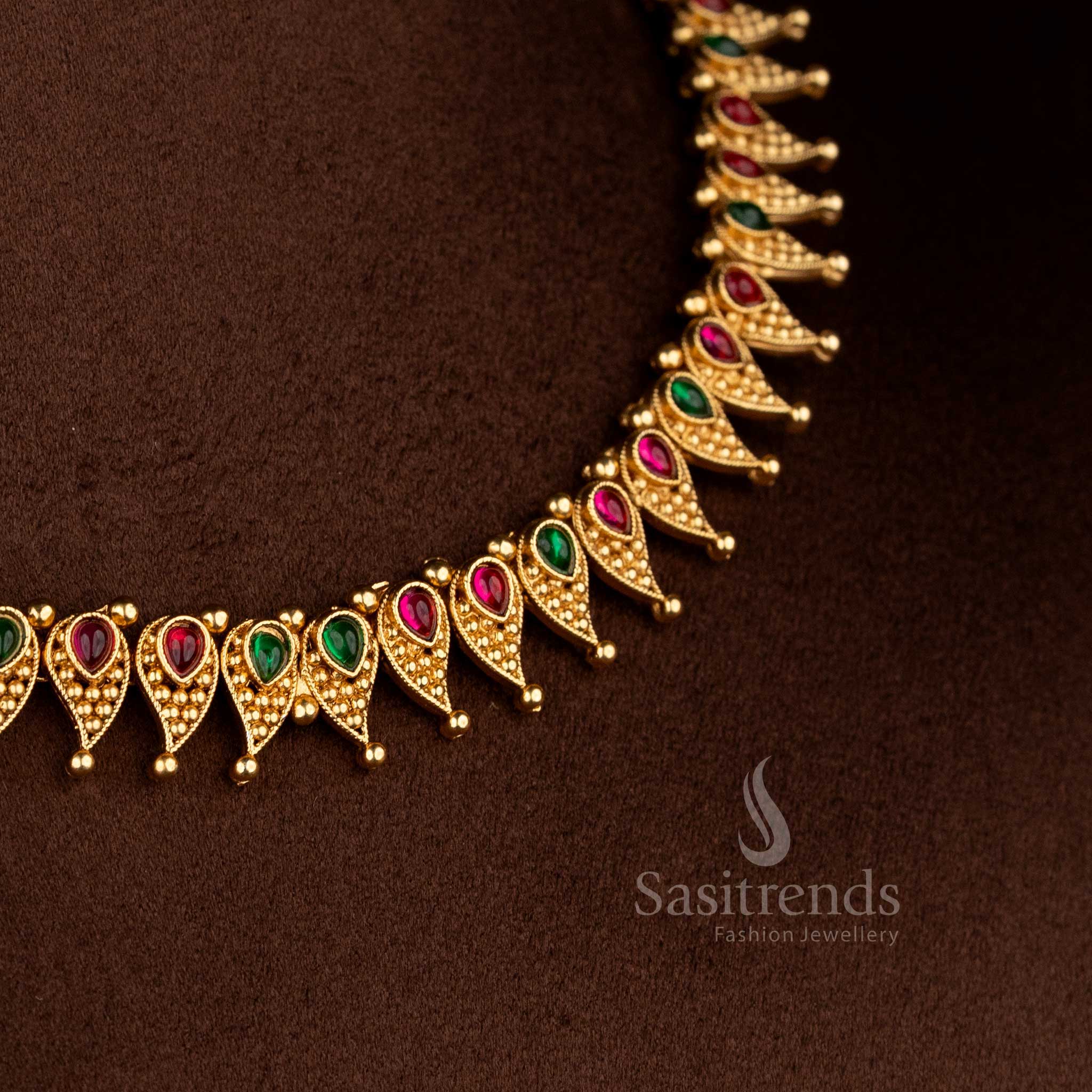Exquisite classic matte gold plated ruby-green accented necklace for refined festive dressing – Sasitrends