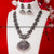 Party-Ready Floral Pendant Necklace Set with Pink Stones - Oxidised German Silver and Pearl Jhumkas