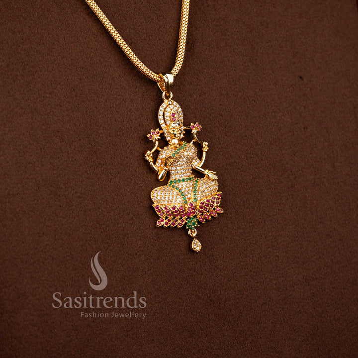 Divine Micro Gold Plated AD Stone Goddess Lakshmi Pendant Chain Necklace – Guaranteed