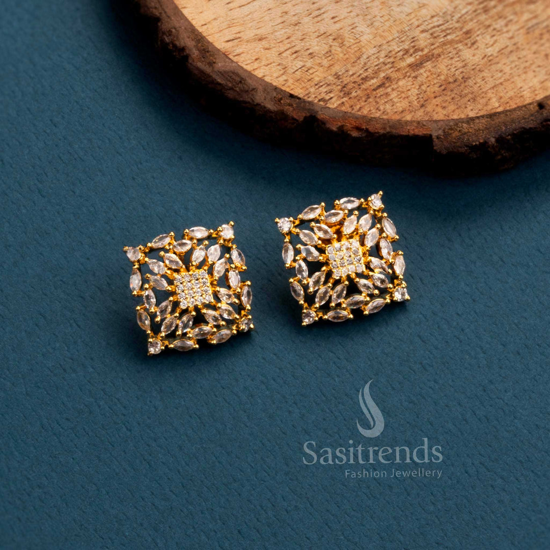 Rich Look Party Wear Earrings with Stunning Square Motif - American Diamond Stones | Sasitrends - Sasitrends