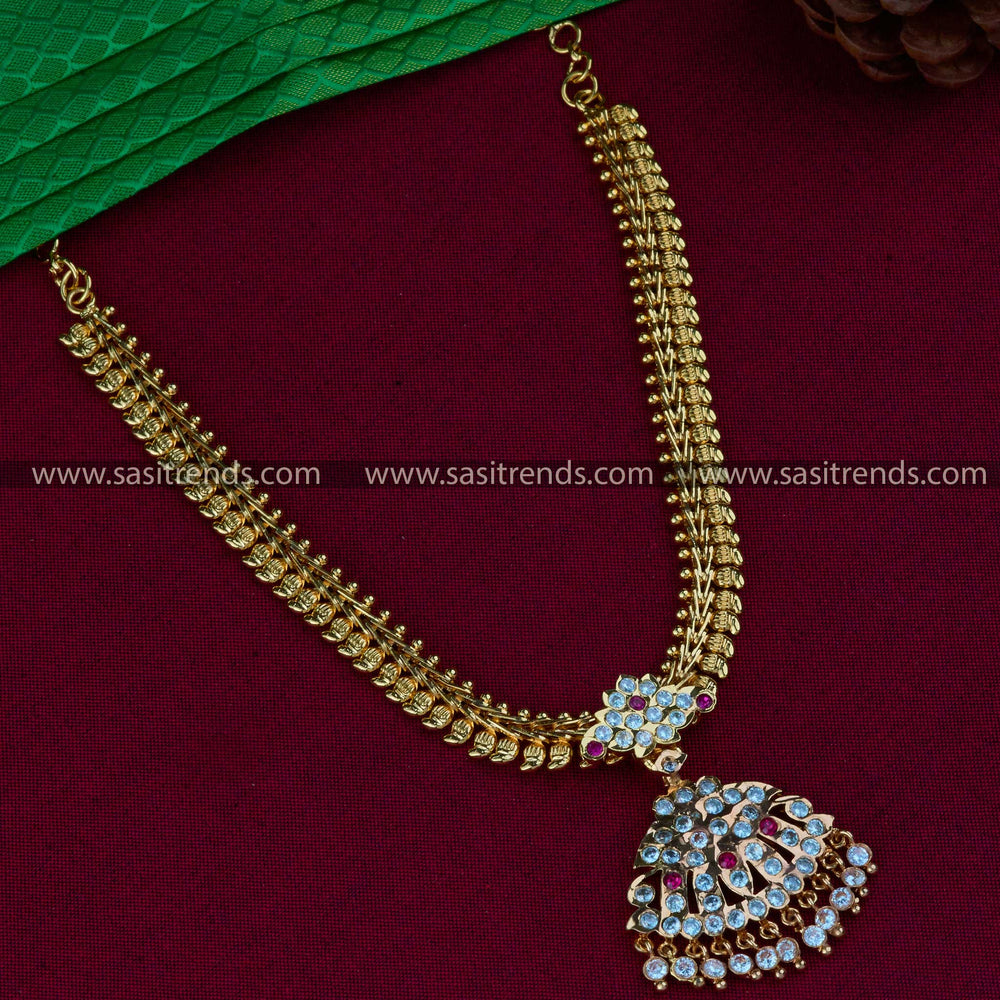 One Gram Micro Gold Plated Attigai Pendant with American Diamond Stones on Elegant Mango Chain