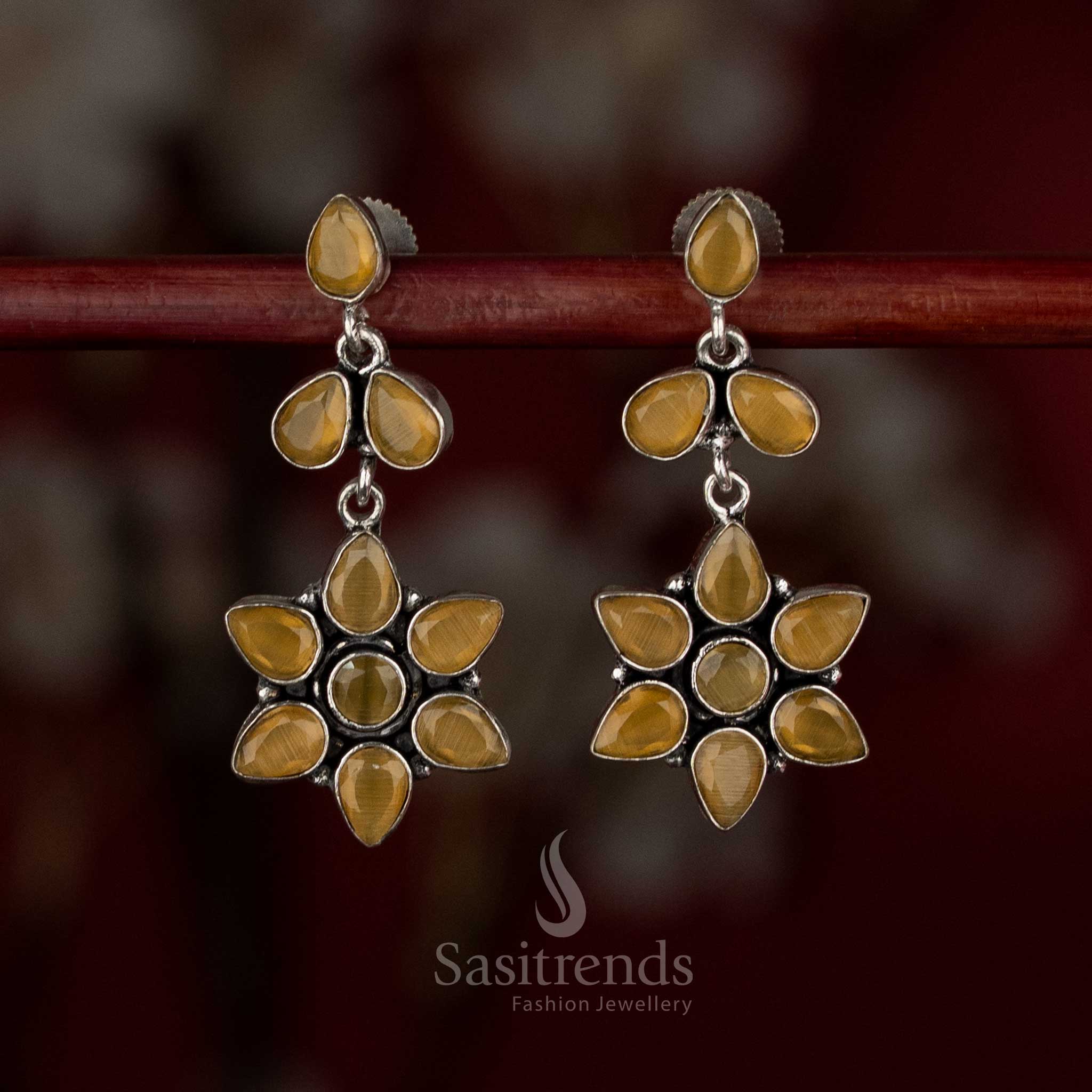Sunlit yellow oxidised rosette pear-petal earrings for bright everyday wear – Sasitrends