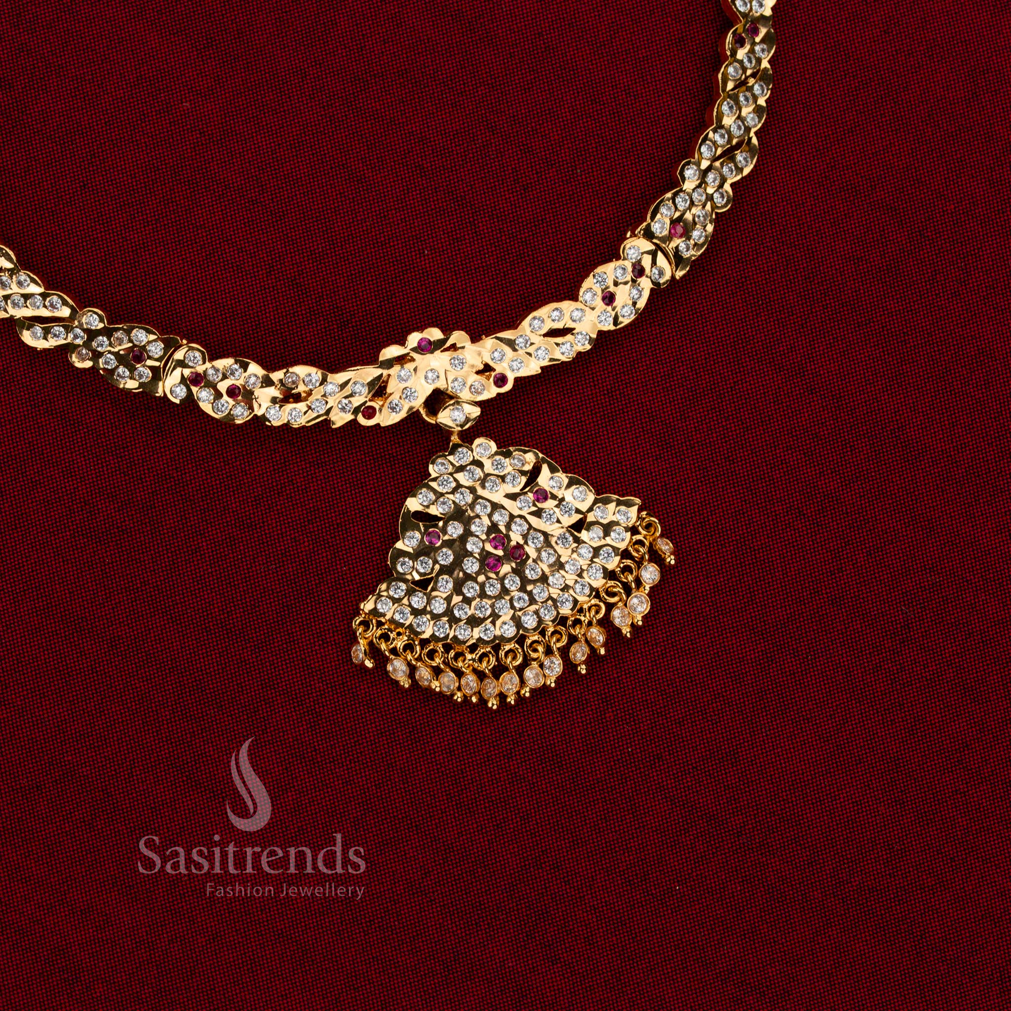 Heritage embrace impon micro gold plated attigai flare pendant white ruby in assured one gram look for temple wear and bridal moments – Sasitrends