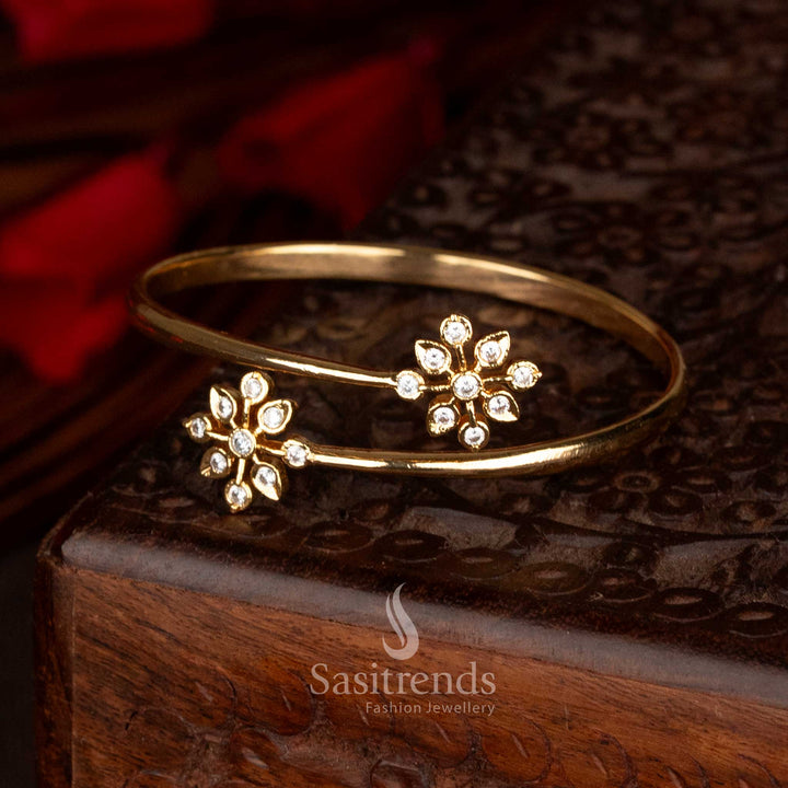 Elegant Impon micro gold plated floral kada adjustable bracelet crafted for vibrant traditional celebrations and graceful styling – Sasitrends