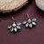 Oxidized German Silver Hook Earrings with White Stones - Trendy Office Wear Collection for Women