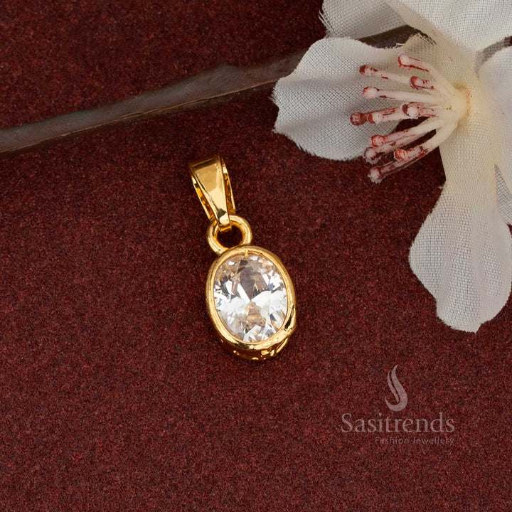 Stunning Micro Gold Plated Oval Design AD Stone Solitaire Pendant Dollar - Looks Like Real Gold | Sasitrends