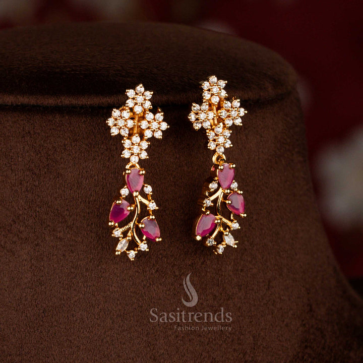 Elegant micro gold American diamond vine earrings in white ruby finish perfect for festive celebrations – Sasitrends