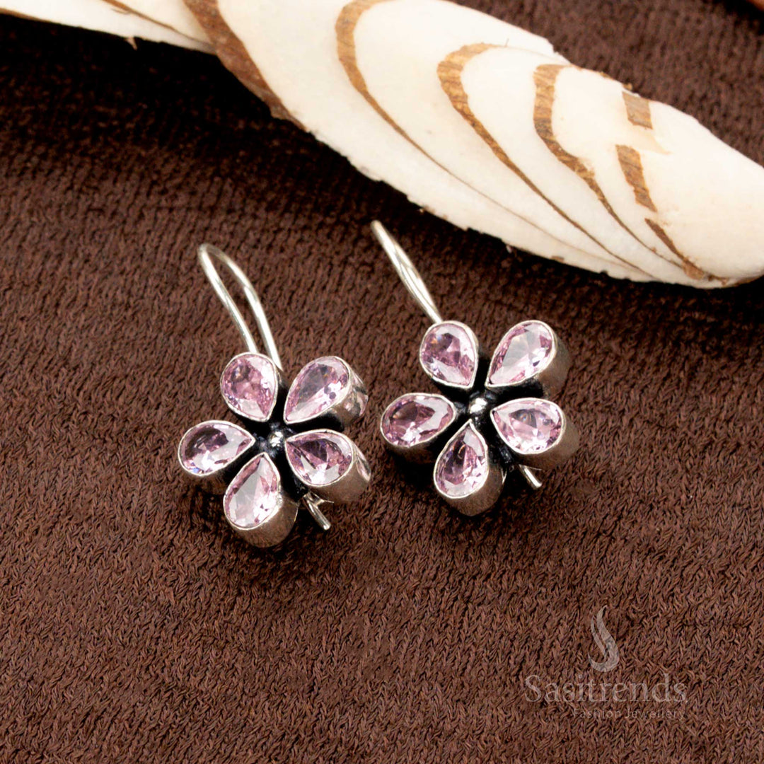Ethnic floral earrings with oxidised finish and stone detailing – Sasitrends