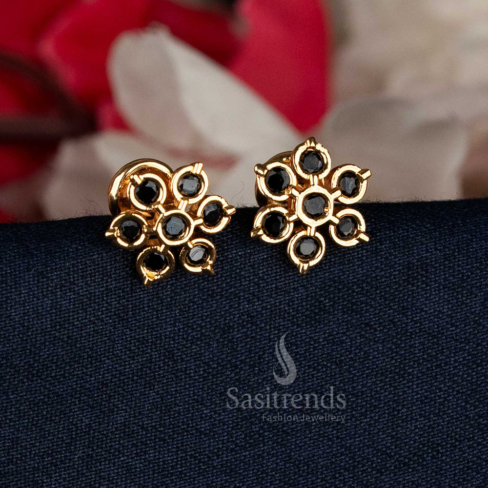 Graceful black micro gold plated AD stone floral cluster stud earrings with contemporary flair for stylish party and daily wear – Sasitrends