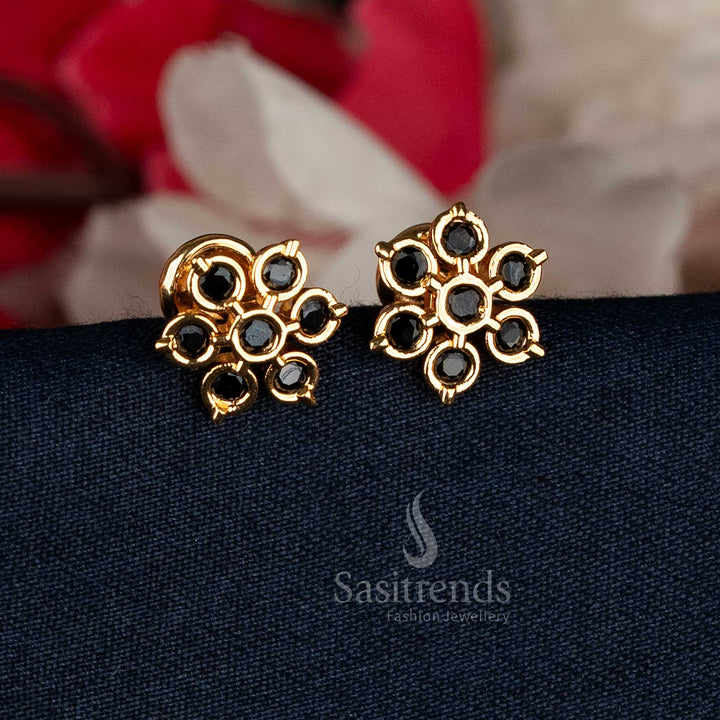Graceful black micro gold plated AD stone floral cluster stud earrings with contemporary flair for stylish party and daily wear – Sasitrends