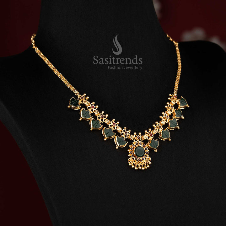 Radiant green micro gold plated AD Palakka Lakshmi necklace, elegant jewellery for temple visits and celebrations - Sasitrends