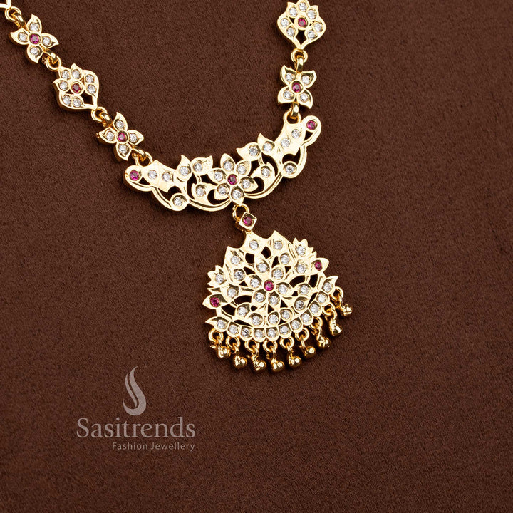 Traditional white ruby Impon micro gold plated floral mandala long necklace for festival wear – Sasitrends